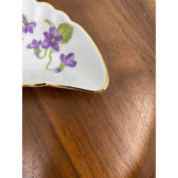 Old Nuremberg Trinket/Bone Dish Curved purple Floral 6 1/2" - Picture 3 of 5